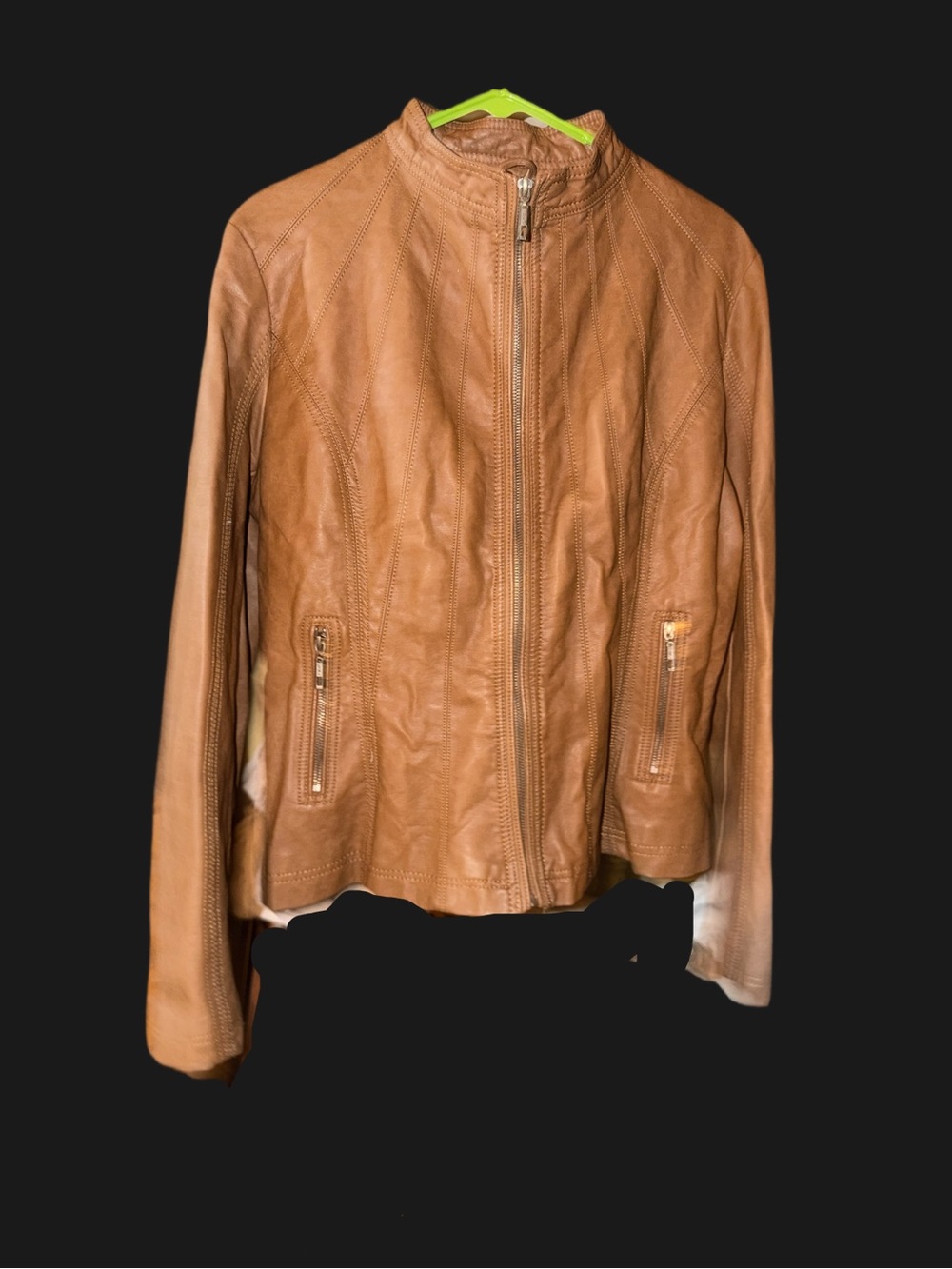 Women's Tan Leather Zip-Front Jacket